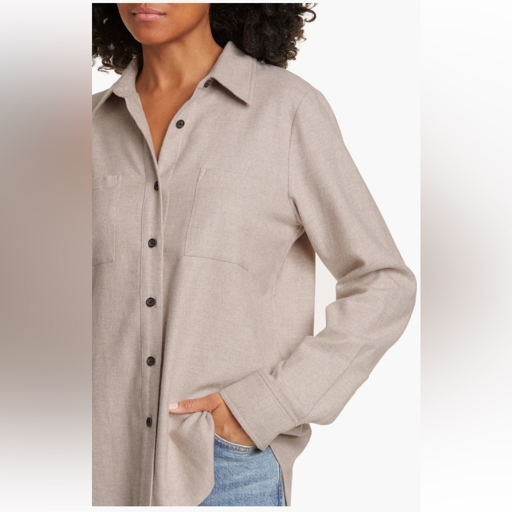 Jenni Kayne Tan Button Down Shirt Medium Cotton Relaxed Fit Minimalist Capsule